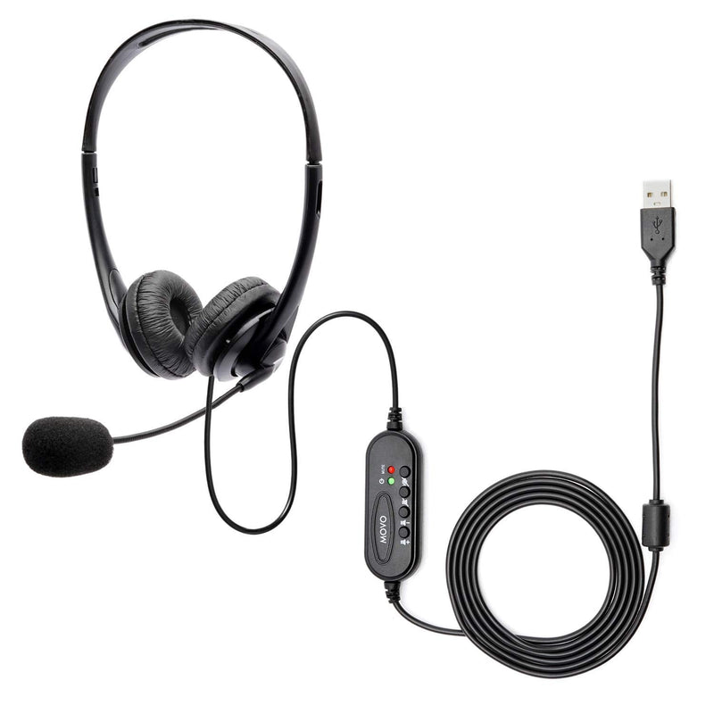  [AUSTRALIA] - Movo HSM-1 USB Headset with Microphone - Universally Compatible with Laptop/Desktop, PC and Mac, Perfect for Podcasting, Gaming, Remote Work, Conferences, Online Education, with Volume/Mute Controls