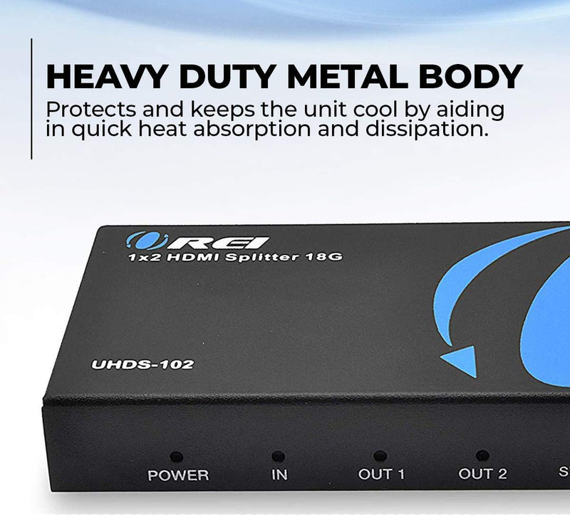  [AUSTRALIA] - OREI UltraHD 4K @ 60 Hz 1 X 2 HDMI Splitter 1 in 2 Out 2 Port 2: 8-Bit - HDMI 2.0, HDCP 2.0, 18 Gbps, EDID, Duplicate / Mirror 4K Screens - UHDS-102 1x2