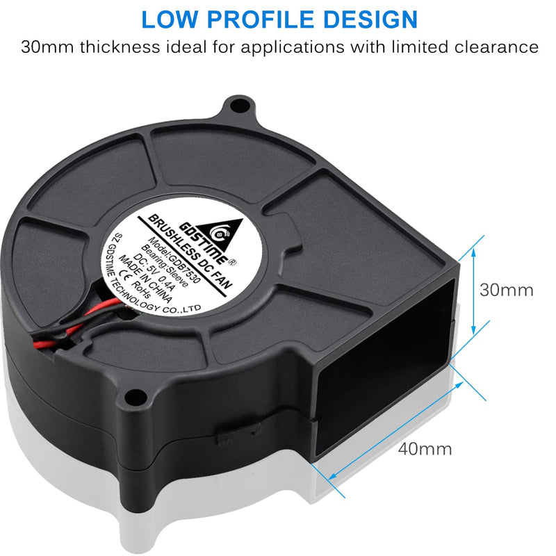  [AUSTRALIA] - GDSTIME 7530 Blower Fan, 75mm Blower Fan, 75mm x 30mm 5V 2PIN DC Brushless Cooling Blower Fan