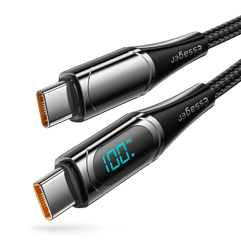  [AUSTRALIA] - USB C to USB C Cable 100W, Essager 6.6ft 5A PD QC 4.0 Type C to Type C Cable Super Fast Charging USB C Cable with Power Display(3.3ft, Black, 1 Pack) 3.3ft