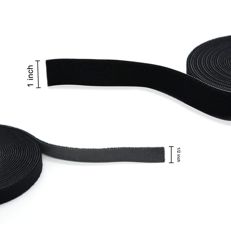  [AUSTRALIA] - Patu Reusable Multi-Purpose Fastening Tape Cable Ties - 2 Rolls (5 Yards x 0.5" & 5 Yards x 1") Hook and Loop Cord Management Wire Organizer Straps, Black 2 pcs (5 yd x 1" + 5 yd x 1/2")