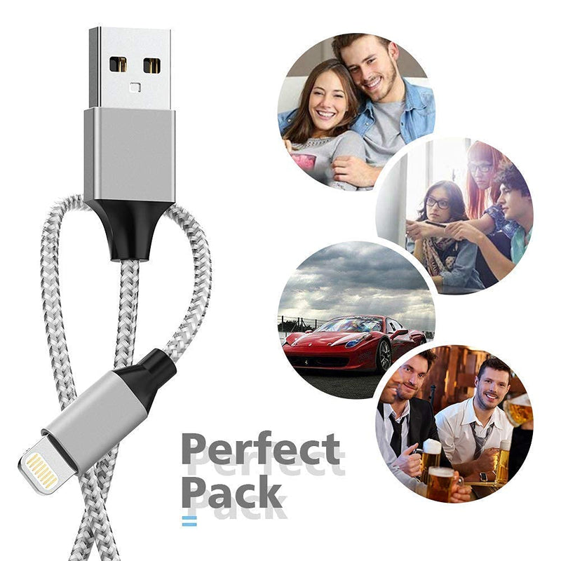  [AUSTRALIA] - [Apple MFi Certified] 6Pack[3/3/6/6/6/10ft] iPhone Charger Lightning Cable Compatible iPhone 14ProMax/14Pro/14/14Plus/13Pro/13/12Pro/12/11 and More-Silver&White