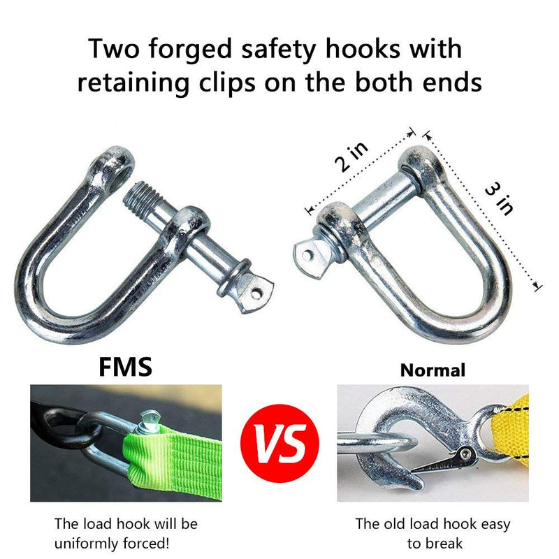  [AUSTRALIA] - FMS Nylon Recovery Heavy Duty Tow Strap with 2 Safty Hooks & Free Carry Case, 2" x 12.5',11000lb Capacity (Green) Fluorescent Green