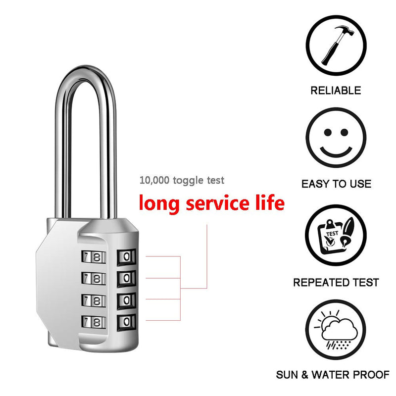  [AUSTRALIA] - Disecu 2.2 Inch Long Shackle Combination Lock 4 Digit Outdoor Waterproof Padlock for School Locker, Gym Locker, Hasp Storage, Fence, Gate, Cooler, Case (Silver, 2 Pack) Silver