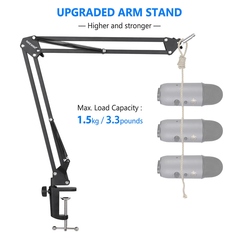  [AUSTRALIA] - Neewer Microphone Arm, Mic Arm Microphone Stand Boom Suspension Scissor Stand with 3/8" to 5/8" Screw Adapter and Cable Ties Compatible with Blue Yeti, Snowball, Yeti X and Other Mics, Max Load 1.5KG