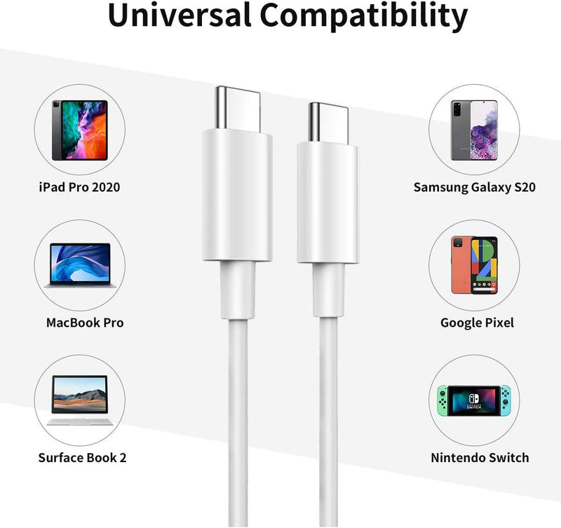  [AUSTRALIA] - USB C to USB C Cable, 6ft USB Type C 100W 20V/5A PD Fast Charging Data Cable for iPad Pro 2020 MacBook Air Samsung S20 Google Pixel Huawei etc. White
