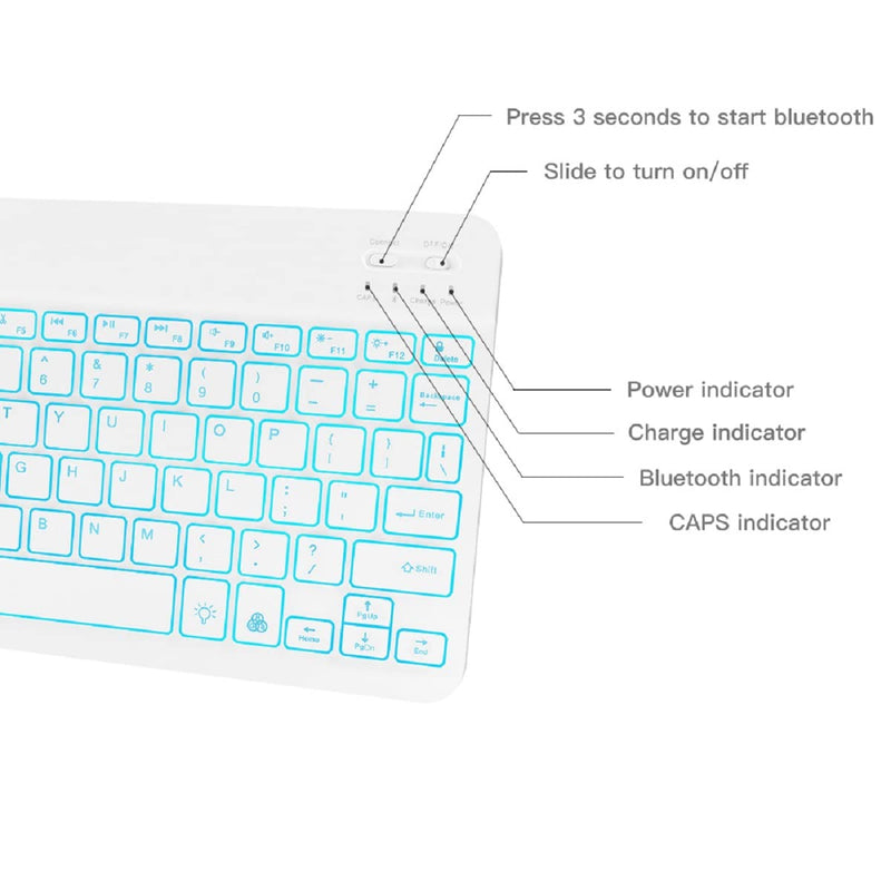  [AUSTRALIA] - XIWMIX Ultra-Slim Wireless Bluetooth Keyboard - 7 Colors Backlit Universal Rechargeable Keyboard Compatible with iPad Pro/iPad Air/iPad 9.7/iPad 10.2/iPad Mini and Other iOS Android Windows Devices 1-white backlit