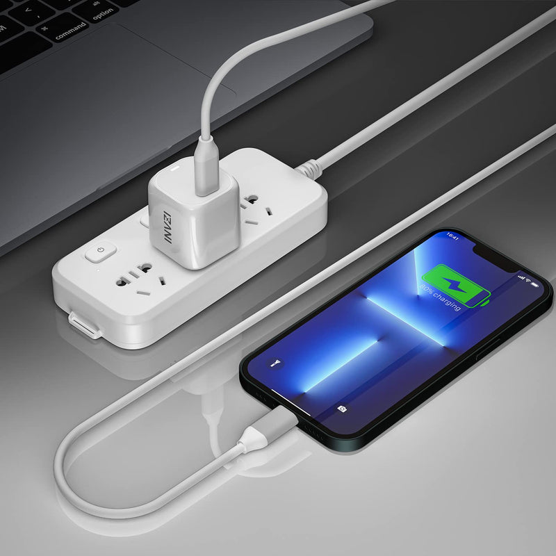  [AUSTRALIA] - USB C Wall Charger 33w, INVZI GaN USB C Charger for iPhone 12 13 Pro Max, GaN II Tech PPS USB-C Fast Charger Block for MacBook Air, iPad Pro, Galaxy S21/S20/S10, Note 20/10+, Pixel 6 Pro White