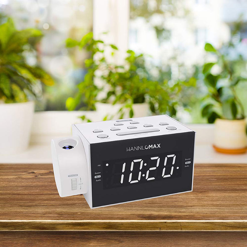 HANNLOMAX HX-109CR PLL FM Radio, Clock with Dual Alarm, Time Projection, 1.2 inches LED Display, USB Port for 1A Charging, Aux-in, AC/DC Adaptor Included. (White) - LeoForward Australia