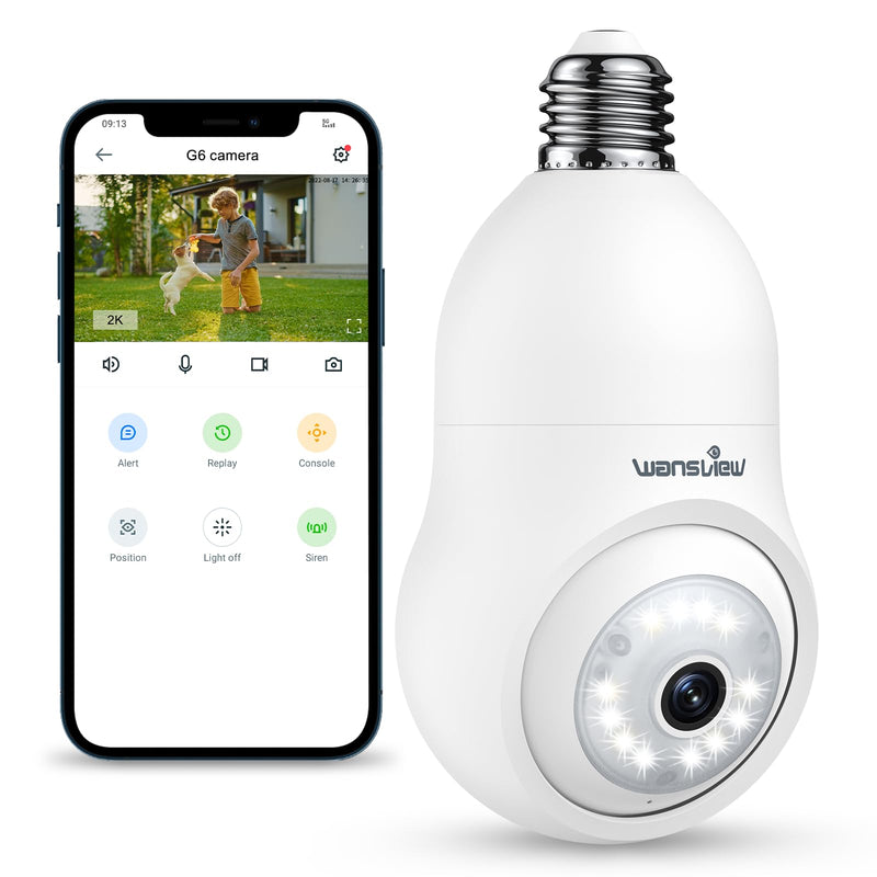  [AUSTRALIA] - wansview 2K Light Bulb Security Camera - 2.4G WiFi Security Cameras Wireless Outdoor Indoor for Home Security, 360° Monitoring, Auto Tracking, 24/7 Recording, Color Night Vision, Compatible with Alexa 1