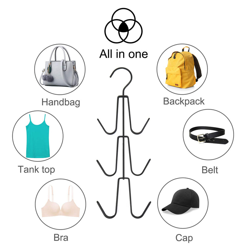 [AUSTRALIA] - Niclogi Purse Handbag Hangers, Purse Handbag Holder Metal Space Saving Hangers Closet Organization Bags Storage for Purses Handbags Backpacks Tank Tops Belts(Black) 1 Pack