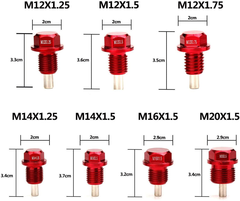 Magnetic Oil Drain Plug Magnetic Sump Drain Nut Oil Drain Bolt (12x1.25,Red) M12*1.25 Red - LeoForward Australia