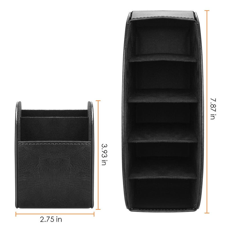  [AUSTRALIA] - SITHON Remote Control Holder with 5 Compartments - PU Leather Remote Caddy Desktop Organizer Store TV, DVD, Blu-Ray, Media Player, Heater Controllers, Black Small