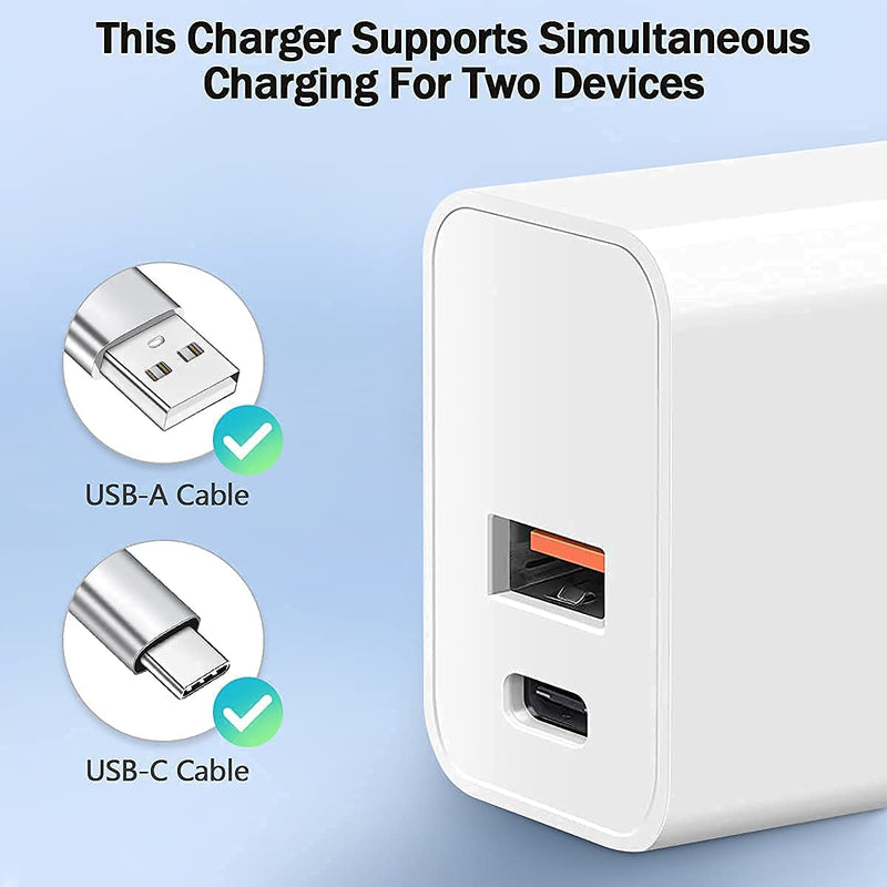  [AUSTRALIA] - iPhone Fast Charger, [Apple MFi Certified] esbeecables 20W Dual Port PD3.0 USB-C + QC3.0 USB-A Rapid Wall Charger with 2X 6ft Lightning Cables, for iPhone 14/13/12/11 Pro, XS/XR/X/8/7P/SE/iPad/AirPods