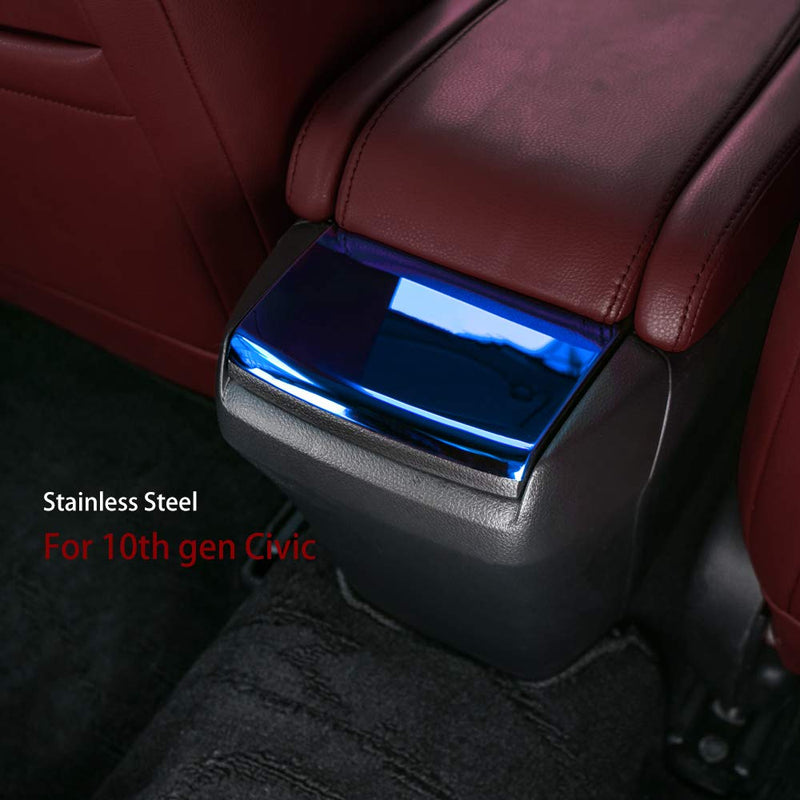  [AUSTRALIA] - CKE Civic Car Console Armrest Box Sequins Cover Trim Stainless Steel For 10th Gen Honda Civic 2020 2019 2018 2017 2016 - Blue