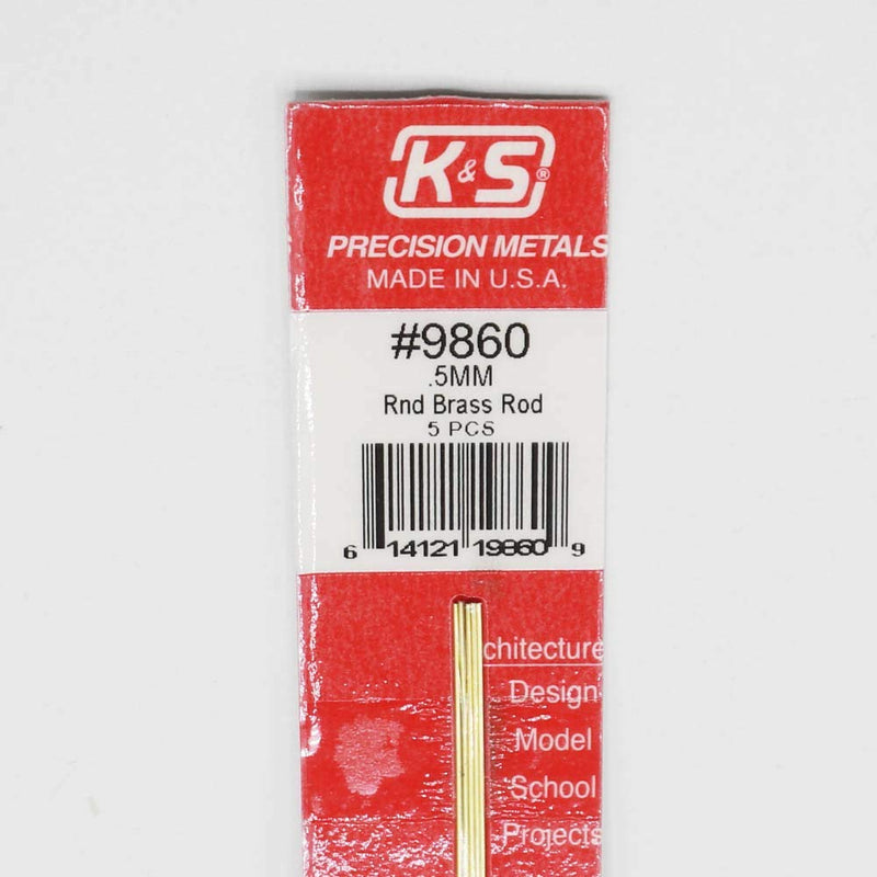 K&S Precision Metals 9860 Round Brass Rod.5mm Diameter X 300mm Long, 5 Pieces per Pack, Made in The USA - LeoForward Australia