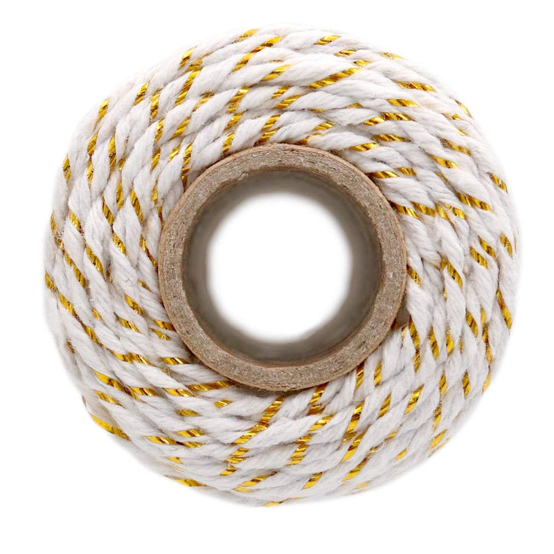  [AUSTRALIA] - Gold and White Twine,100M/328 Feet 2 mm Cotton Baker's Twine,Christmas String,Heavy Duty Packing String for DIY Crafts and Gift Wrapping 1 Pcs White & Gold