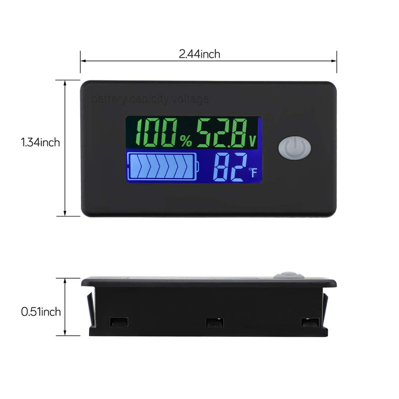 DROK 48v Battery Meter, 10-100v Marine RV Battery Capacity Volt Monitor 12v 24v, Lithium Battery Voltage Fahrenheit Temp Indicator Gauge - LeoForward Australia