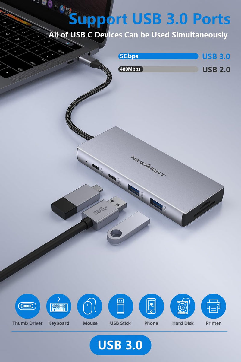  [AUSTRALIA] - USB C Docking Station, Newmight 9 in 1 USB C to 3 HDMI Adapter with 100W PD Charging, 2 USB A 3.0, USB C 3.0, SD/TF Card Reader, USB C Hub Multiple Monitor Adapter for MacBook HP Dell XPS Lenovo Yoga