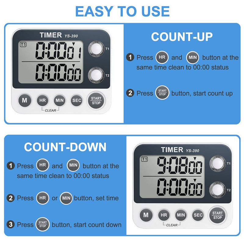  [AUSTRALIA] - HomeMall Digital Dual Kitchen Timer, Cooking Timer, Dual Count Up ＆ Down Timer with Magnetic Back, Large Display, Adjustable Volume and Flashing Alarm Light, ON/Off Switch Stopwatch, Battery Included Black