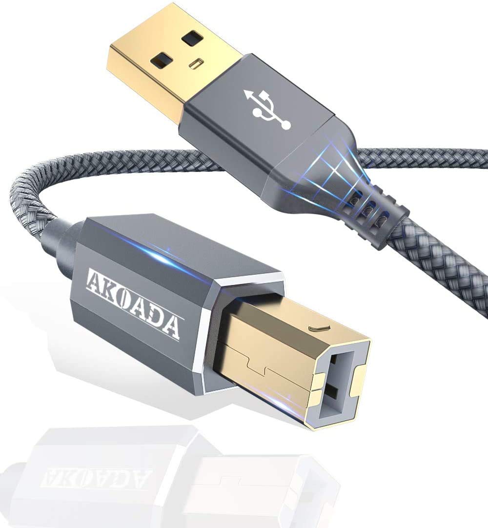  [AUSTRALIA] - AkoaDa USB 2.0 Printer Cable 15ft, USB Type A Male to B Male Printer Scanner Cord High Speed Compatible with HP, Canon, Dell, Epson, Lexmark, Xerox, Samsung and More grey