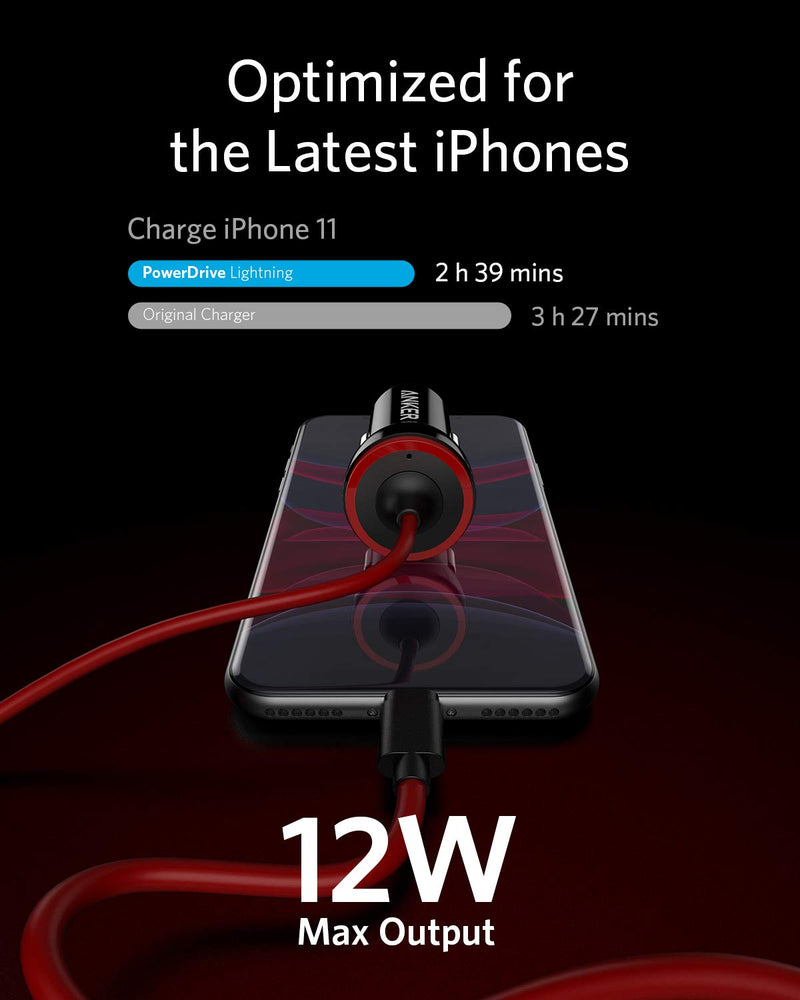  [AUSTRALIA] - iPhone Car Charger, Anker 12W 5V Lightning [Mfi-Certified], PowerDrive Car Charger with 3ft Apple Certified Cable, for iPhone 14 13 12 11 Pro Max mini XS XR X 8 7 6 Plus, iPad Pro/Air 2/mini, and More