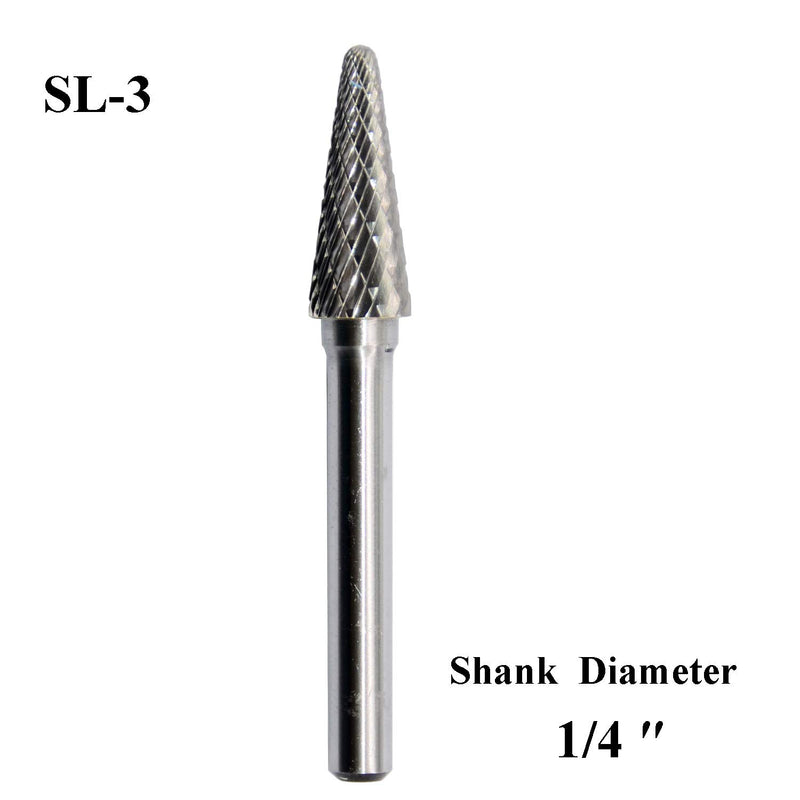 SL-3 Tungsten Carbide Burr Rotary File Taper Shape with Radius End Double Cut with 1/4"Shank for Die Grinder Drill Bit - LeoForward Australia