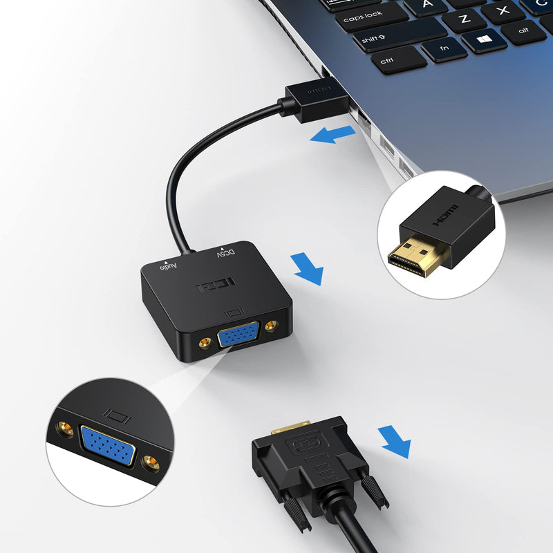  [AUSTRALIA] - ICZI HDMI to VGA Adapter with Audio and Micro USB Charing Port, Full HD 1080P Gold-Plated HDMI to VGA (Male to Female) Converter Monitor Adapter for Laptop,PC,Projector,HDTV,Xbox and More