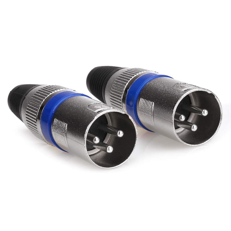  [AUSTRALIA] - NANYI XLR Plug, XLR 3 Pin Male Plugs Audio Mic Microphone Connector, Silver Housing Blue Circle - 2 Pack Male-Plug-2P