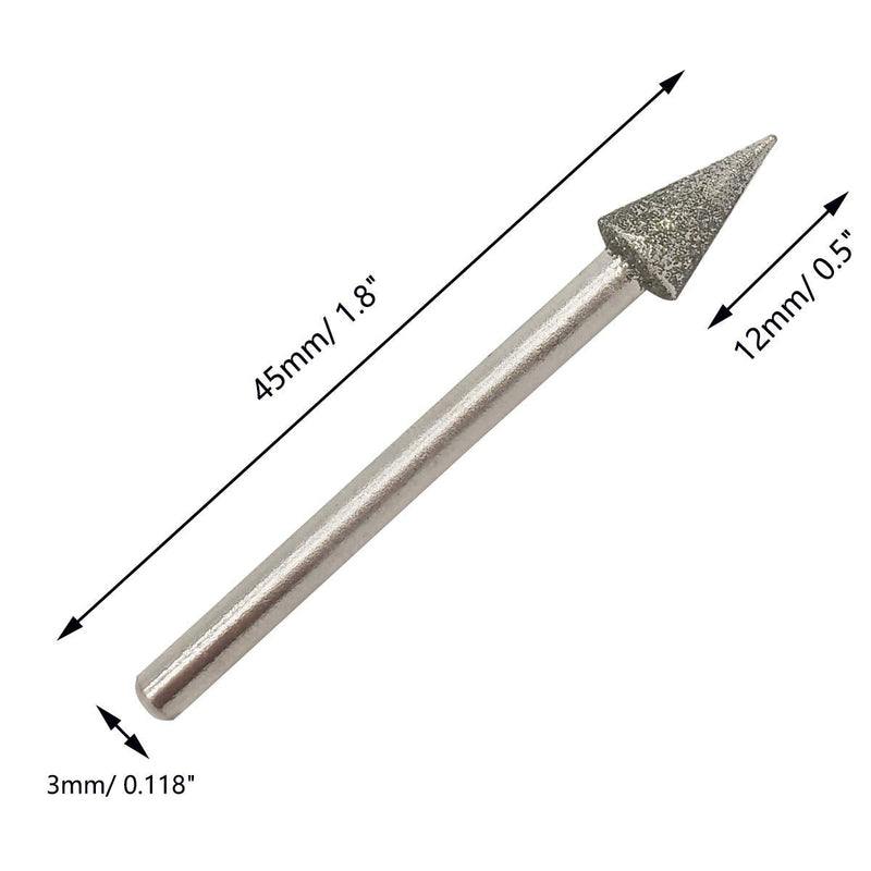  [AUSTRALIA] - NGe 10 Pcs 6mm Cone Head Diamond Coated Mounted Points Grinding Bit - 3mm Shank 3x6mm