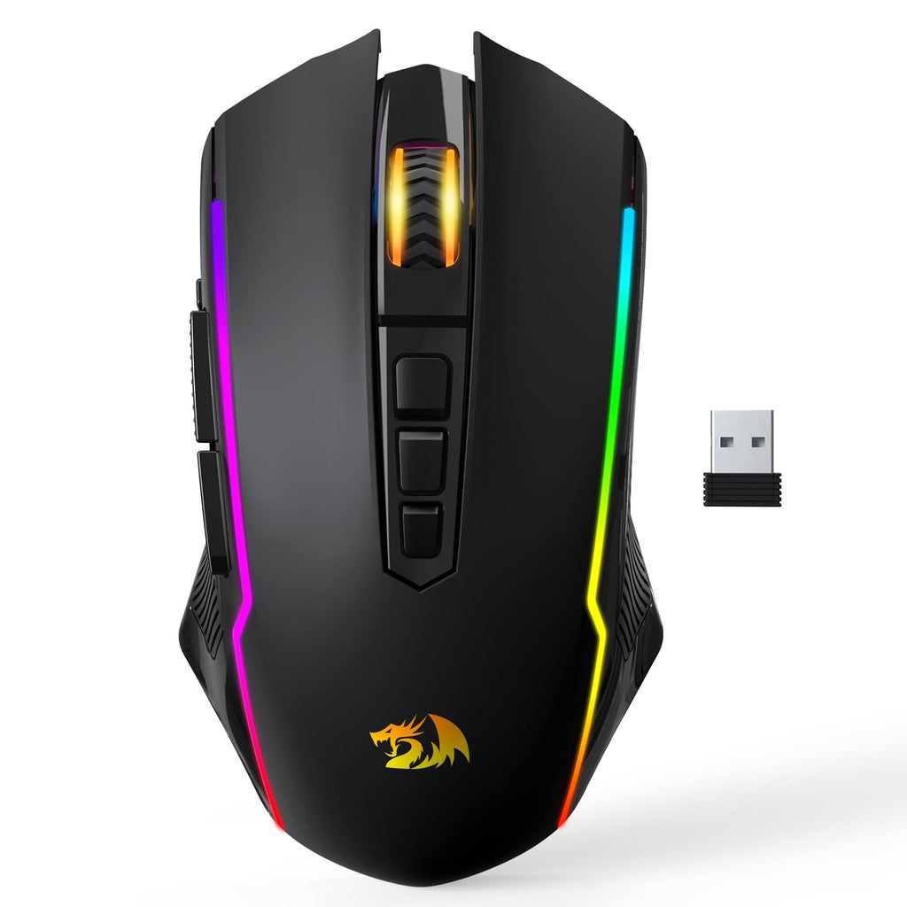  [AUSTRALIA] - Redragon Wireless Gaming Mouse, Tri-Mode 2.4G/USB-C/Bluetooth Mouse Gaming, 10000 DPI, RGB Backlit, Fully Programmable, Rechargeable Wireless Computer Mouse for Laptop PC Mac, Black US Layout