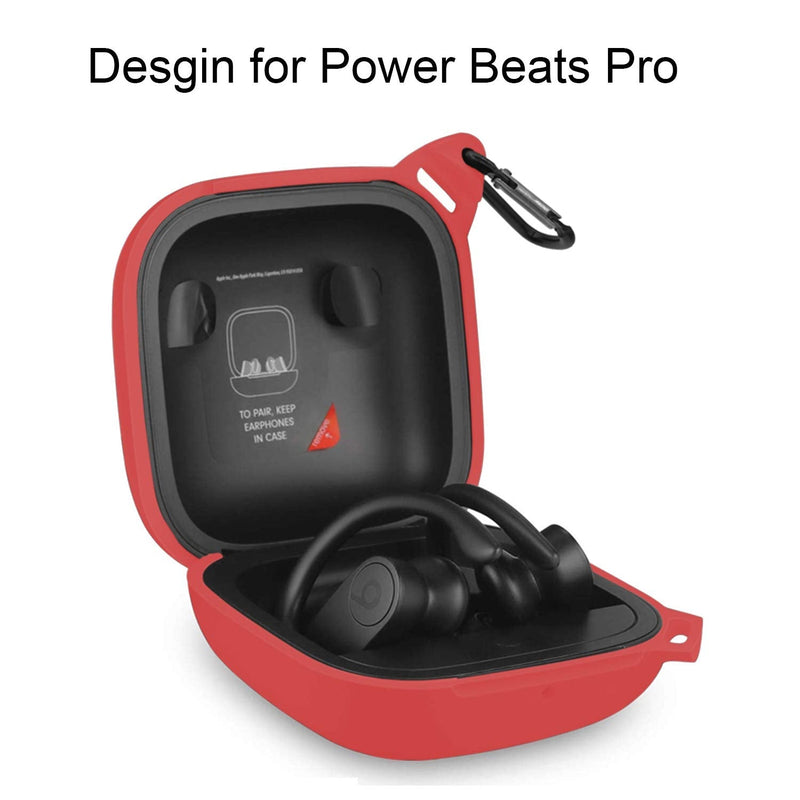  [AUSTRALIA] - Anti Lost Carrying Protective Silicone Replacement Case for Beats Powerbeats Pro 2019 Full Body Protection Shockproof Powerbeats Charging Case Skin and Cover with Carabiner Red