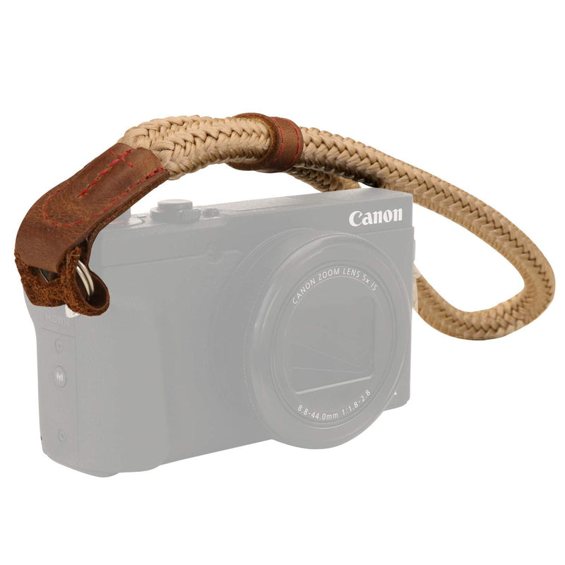  [AUSTRALIA] - MegaGear MG942 Cotton Camera Hand Wrist Strap Comfort Padding, Security for All Cameras (Small23cm/9inc), Brown