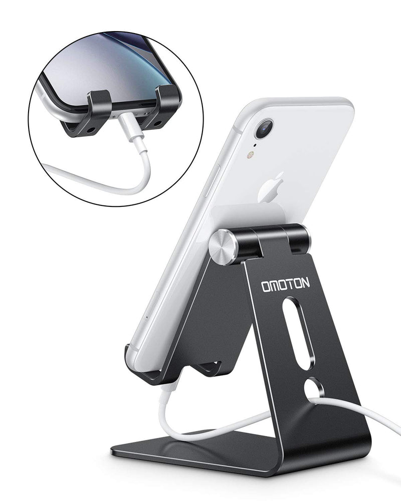  [AUSTRALIA] - Adjustable Cell Phone Stand, OMOTON C2 Aluminum Desktop Phone Holder Dock Compatible with iPhone 11 Pro Max Xs XR 8 Plus 7 6, Samsung Galaxy, Google Pixel, Android Phones, Black