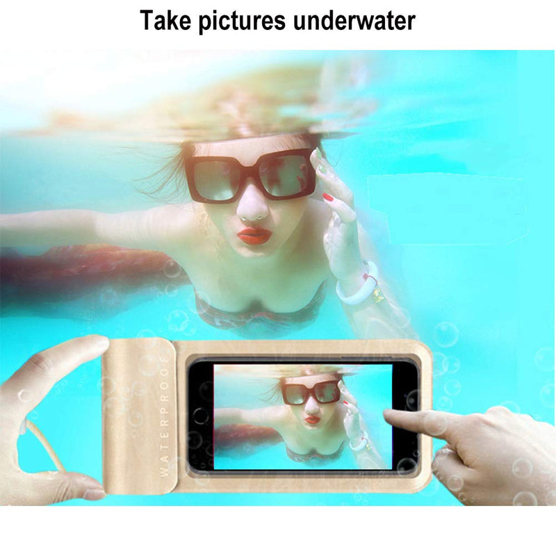  [AUSTRALIA] - Baitoo Waterproof Phone Pouch,IPX8 Waterproof Phone Case Compatible for iPhone 12/12 Pro Max/11/11 Pro/SE/Xs Max/XR/8P/7 Galaxy up to 7", Phone Pouch for Beach Kayaking Swimming(Gold,Large) Gold