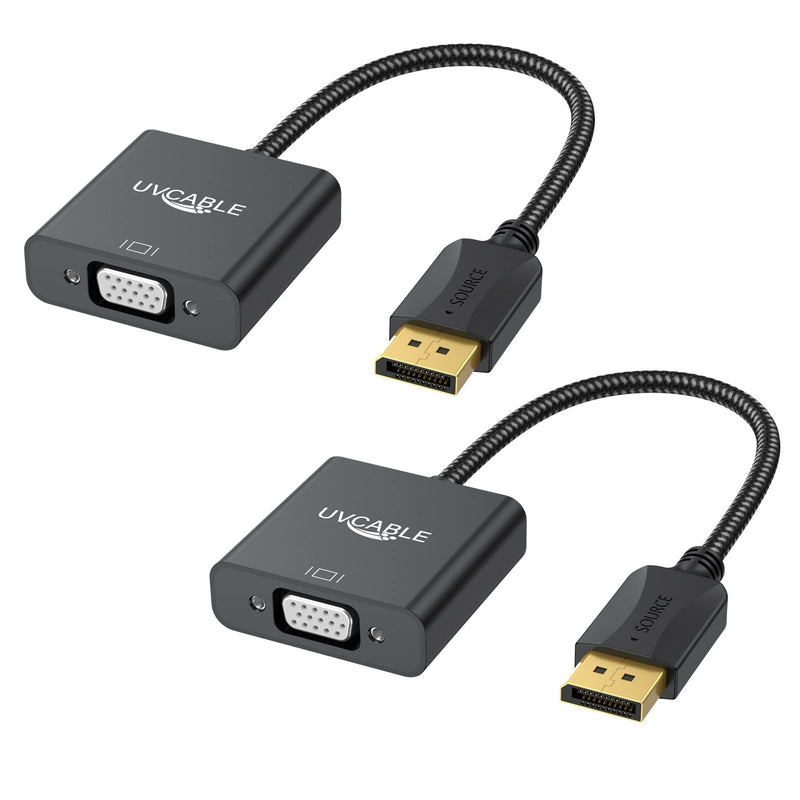  [AUSTRALIA] - DisplayPort to VGA 2-Pack, UV-CABLE Display Port DP to VGA Adapter Male to Female Cable Black Compatible with DisplayPort Source Devices, 1080P, UHD-Braided 23 cm