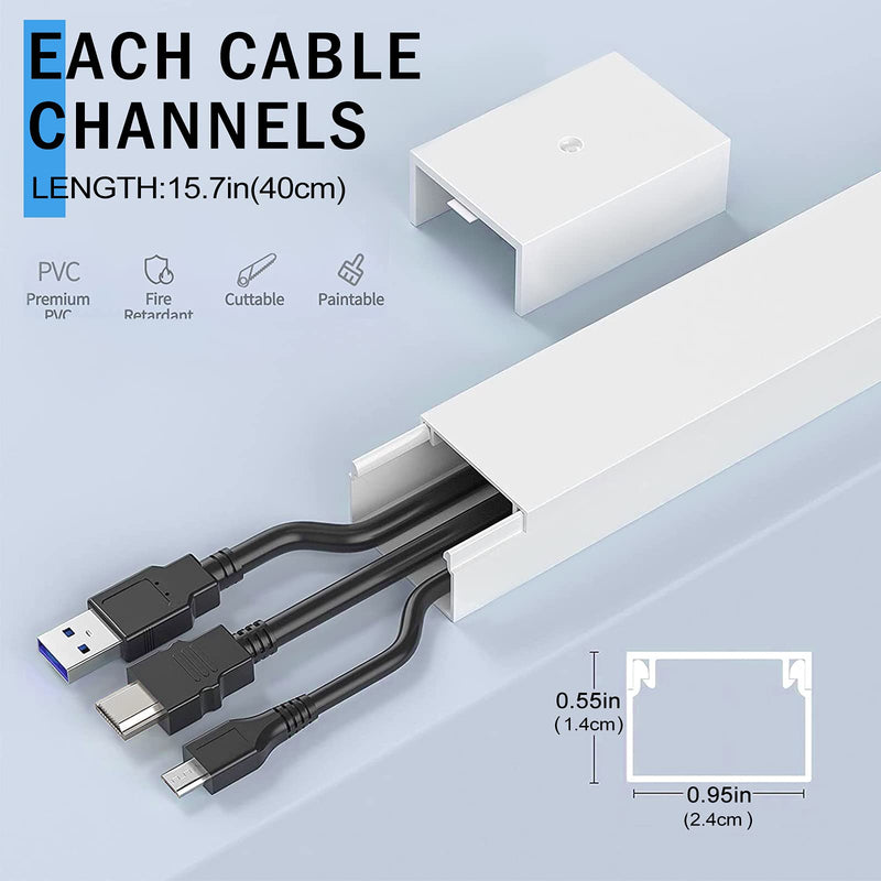  [AUSTRALIA] - Cord Hider - Cord Channel Cable Concealer - Cord Cover Wall - Easy Install Cable Management System for Small 2-3 Wires - Cable Raceway Kit Home Office - 8X L15.7 W0.94 H0.55