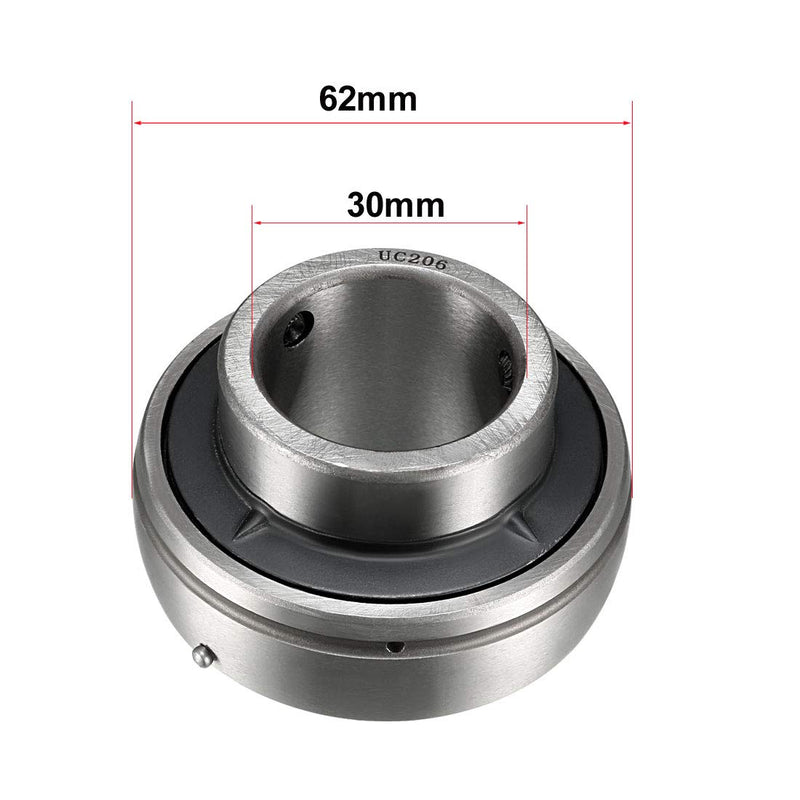  [AUSTRALIA] - uxcell UC206 Insert Bearings, 30mm Bore Diameter, Chrome Steel, Set Screws Lock