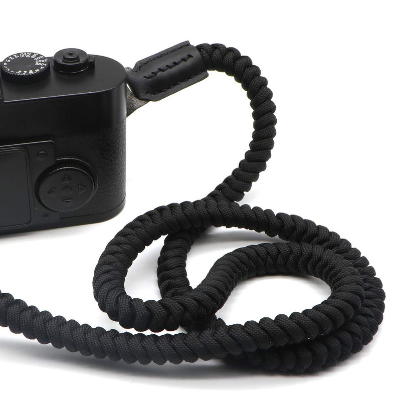  [AUSTRALIA] - HITHUT Paracord Woven Camera Neck Shoulder Strap Belt Hand Made For Canon Nikon Sony Olympus Pentax Fujifilm Panasonic SLR DSLR Digital Mirrorless Cameras 42 inch Black 105cm/42inch