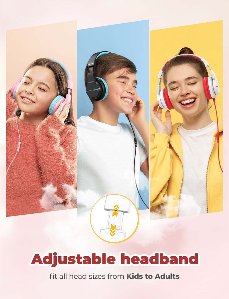  [AUSTRALIA] - iClever HS19 Kids Headphones with Microphone, 85/94dB Volume Limiter - Shareport - Over Ear Stereo Headphones for Kids Boys Girls, Foldable 3.5mm Jack Wired Headphones for iPad/School/Travel, Red White