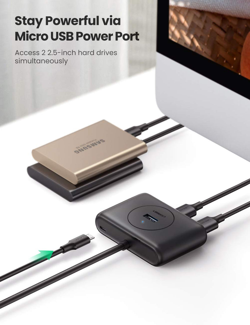 [AUSTRALIA] - UGREEN 4 Port USB Hub 3.0 Data Hub with 3ft Portable Extension Cable High Speed Compatible for MacBook Air Mac Mini iMac Pro Microsoft Surface Ultrabooks Black