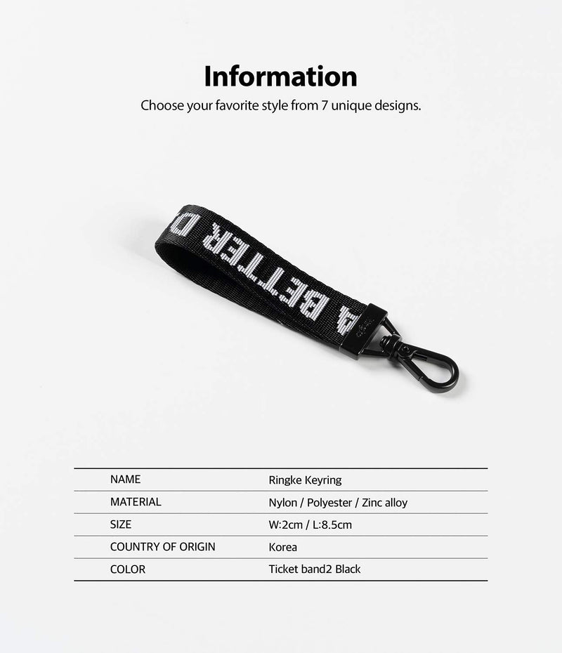  [AUSTRALIA] - Ringke Key Ring Strap Compatible with Earbuds, Keys, Cameras & ID QuikCatch Keyring Lanyard - Ticket Band 2 Black