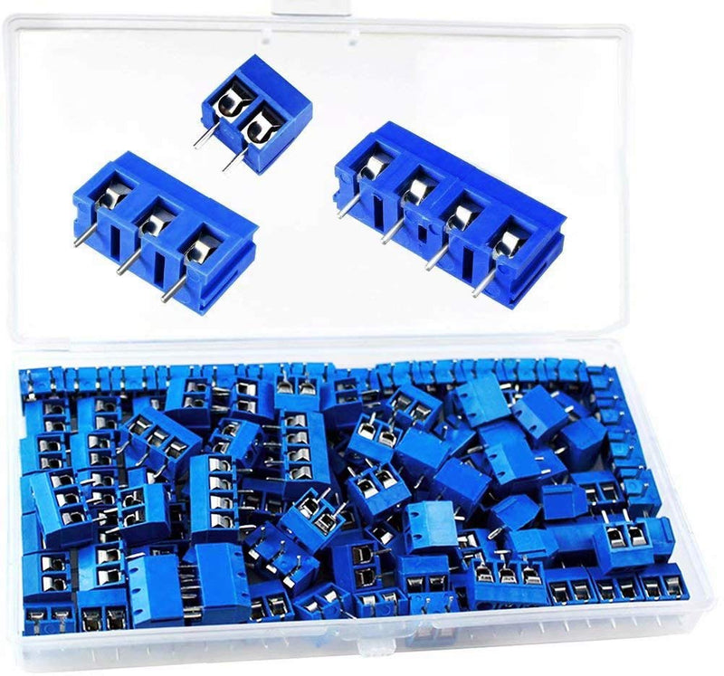  [AUSTRALIA] - beihuazi® PCB screw terminals screw terminal block solderable screw terminal 300V, 16A for Arduino (100 pieces, 5 mm, blue, 2 pin-85, 3 pin-10, 4 pin-5).