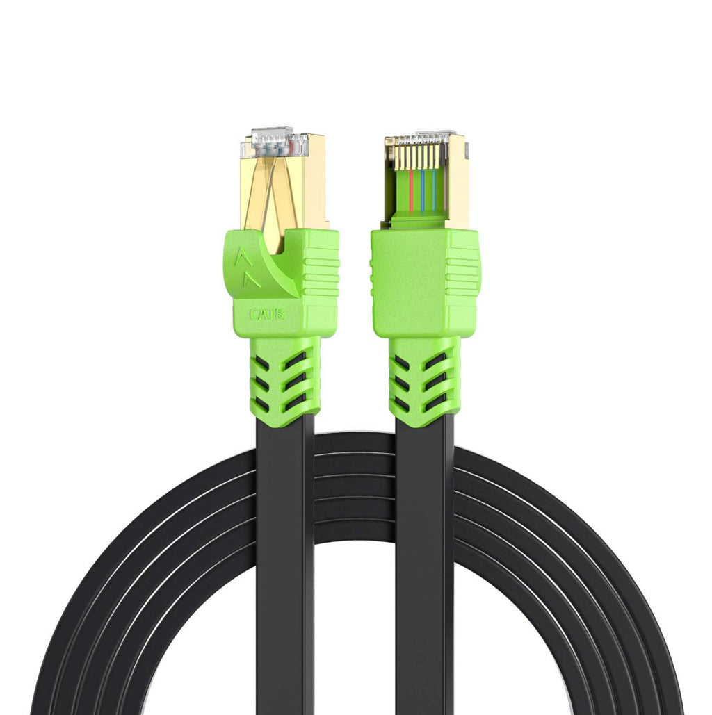  [AUSTRALIA] - CAT 8 Ethernet Cable 1.5ft, Flat LAN Network Cable High Speed 26AWG Patch 40Gbps, 2000Mhz with Gold Plated RJ45 Connector for Router, Modem, PC, Switches, Hub, Laptop, Gaming, Xbox
