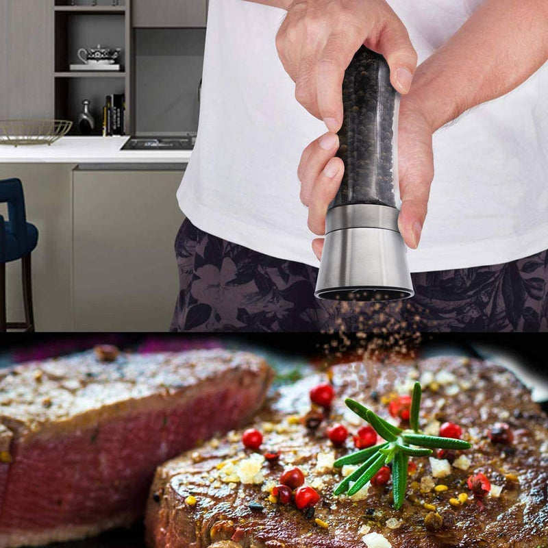  [AUSTRALIA] - Salt and Pepper Grinder (Set of 2), Adjustable Ceramic & Stainless Steel Mill Set, Glass Body Refillable Mill Shakers - Easy Clean Grinders with Silicon Funnel and Cleaning Brush