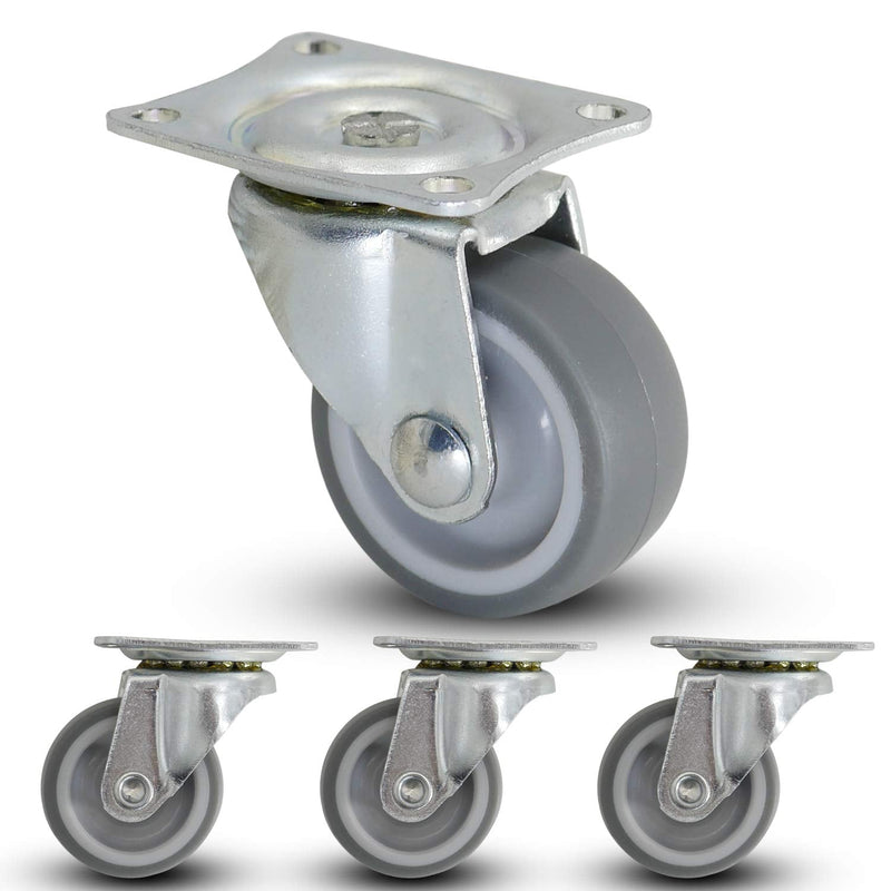  [AUSTRALIA] - Casoter 1.2"(32mm) Swivel Soft TPR Rubber Caster Wheels, Ball Bearing Top Plate & Plain Bearing Wheel Moving Silent Smooth Sturdy, 4.2mm Bolt Hole for M4 Screw, Total Load Capacity 128Lbs/58Kg 4-Pack 1.25inch