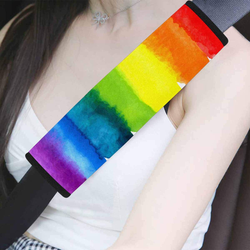  [AUSTRALIA] - INTERESTPRINT Watercolor Rainbow 2-Pack Automotive Seat Belt Covers for Adults, Fit Car Seat Belt, Backpack