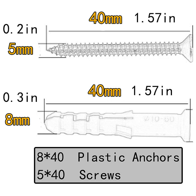 Screws and Anchors Set 12 Pack M5 Screw (5mm 40mm) M8 Plastic Expander Anchor (8mm 40mm) Yellow Screw Hole Fillers and Screws Stainless Zinc Plated for Drywall Hollow Wall Concrete Ceiling Tile Wood - LeoForward Australia