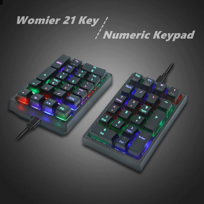  [AUSTRALIA] - Number Pad, Womier WK21 Mechanical USB Wired Numeric Keypad with RGB Backlight and Pudding Keycaps for Laptop Desktop Computer PC(Black, Red Switches) Black, Red Switches