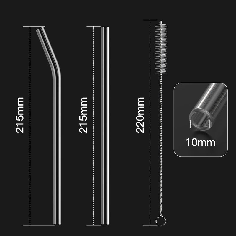  [AUSTRALIA] - HeykirHome 12-Pack Reusable Glass Straw,Size 8''x10 MM,Including 6 Straight and 6 Bent with 2 Cleaning Brush- Perfect For Smoothies, Tea, Juice 6 Bent,6 Straight,2 Brushes